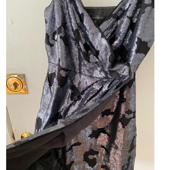 Black and Silver Sequin Mini Wrap Dress - Picture 5 of 6